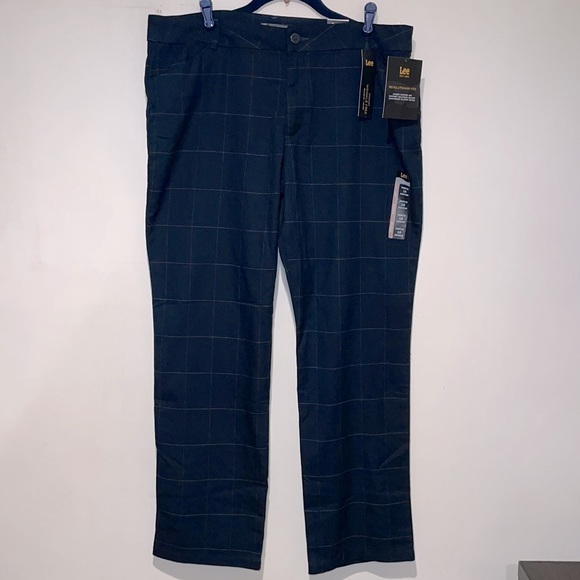 Lee Pants - Lee Navy Windowpane Relaxed Fit Straight Leg Pants NWT 16